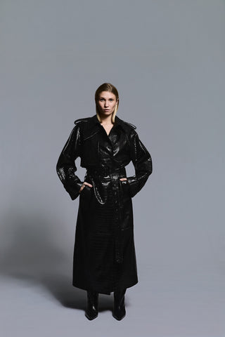 Envelope1976 Majorstuen trench, Black croc Jacket Black croc
