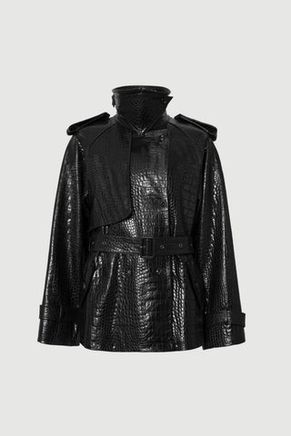 Envelope1976 Majorstuen trench short, Black croc Jacket Black croc