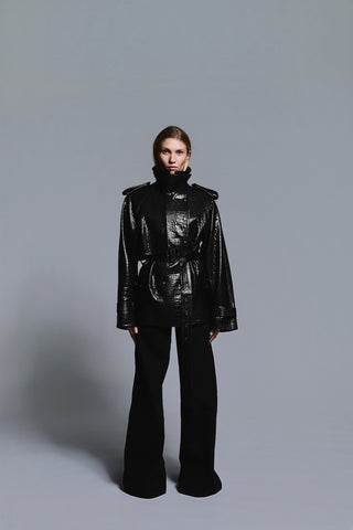 Envelope1976 Majorstuen trench short, Black croc Jacket Black croc