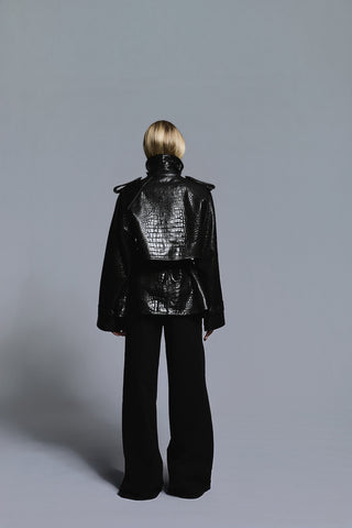 Envelope1976 Majorstuen trench short, Black croc Jacket Black croc