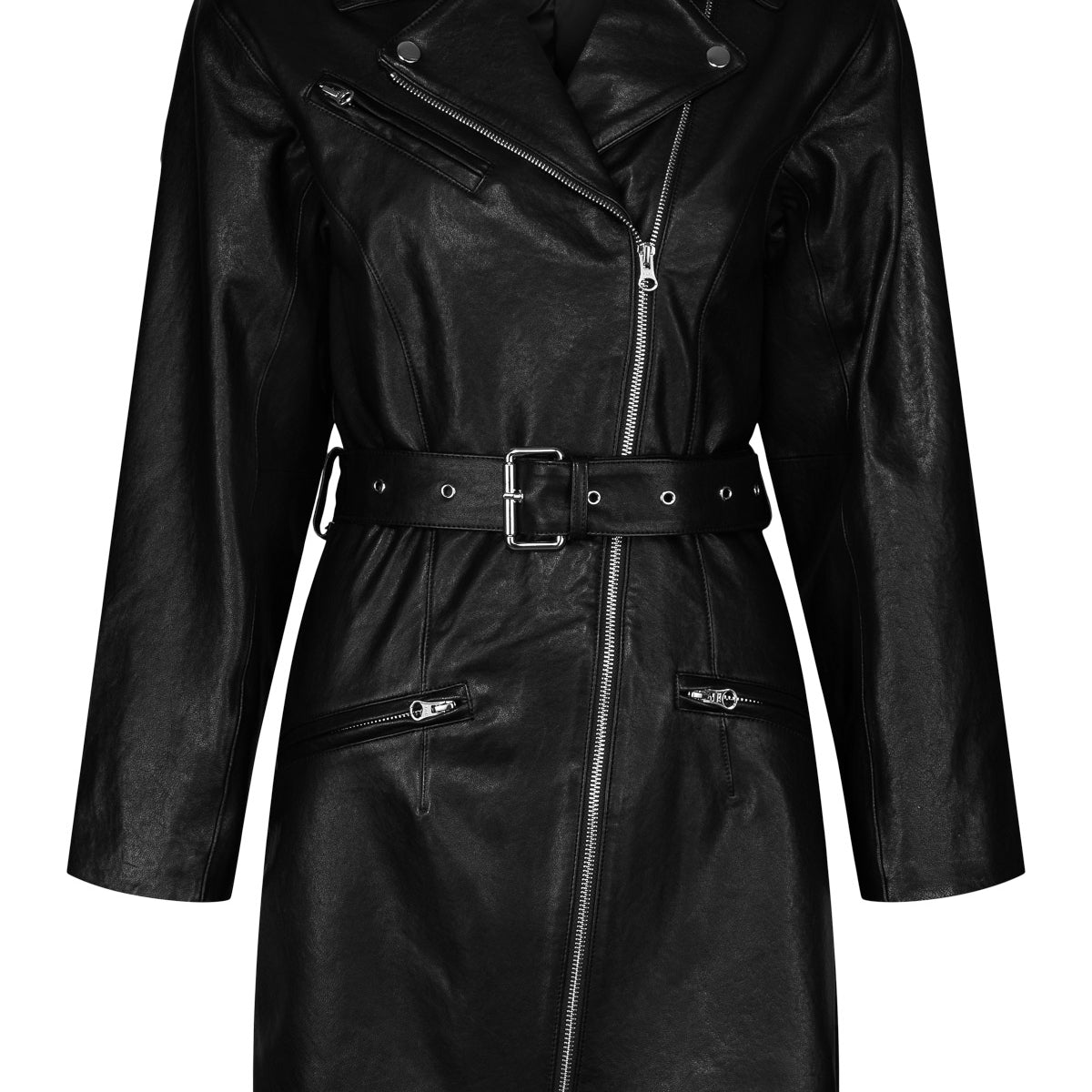 Black Slip Dress & Faux Leather Trench Coat - OpalbyOpal
